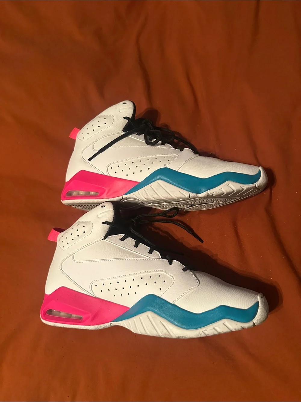 Jordan White High-Top Sneakers with Pink & Teal Accents